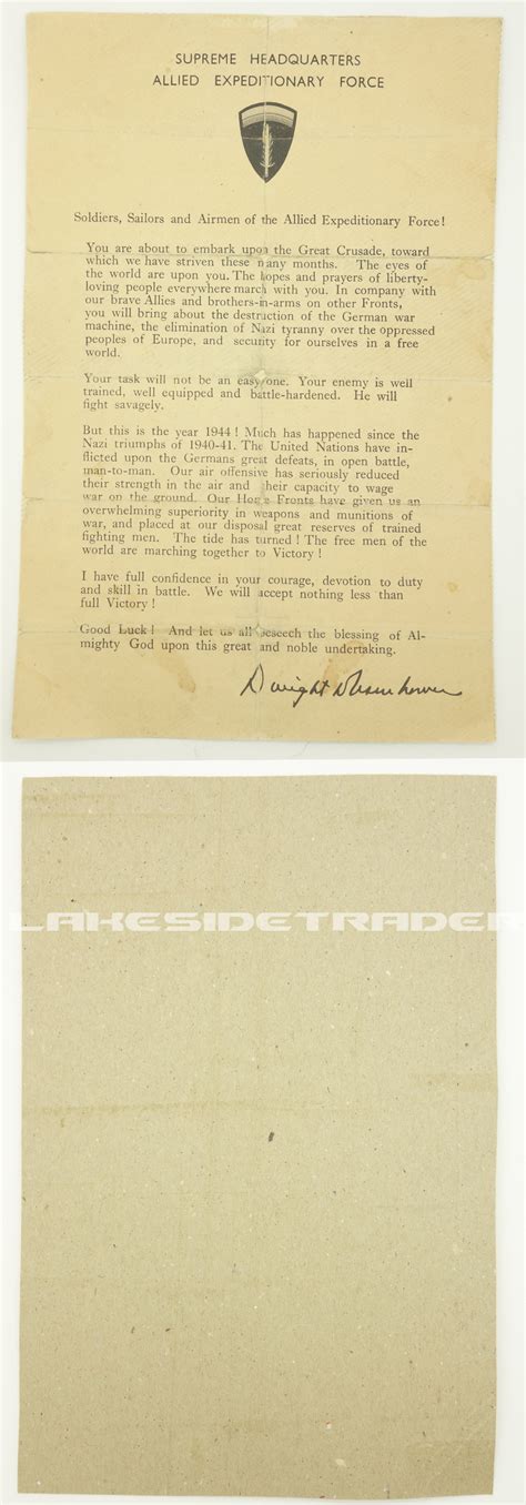 D Day Letter Issued By General Eisenhower Lakesidetrader