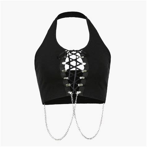 Chest Chains Crop Top Grunge Aesthetic • Aesthetic Clothes Womens Halter Tops Chain Crop Top