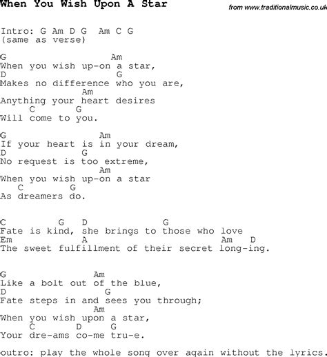 Christmas Carolsong Lyrics With Chords For When You Wish Upon A Star