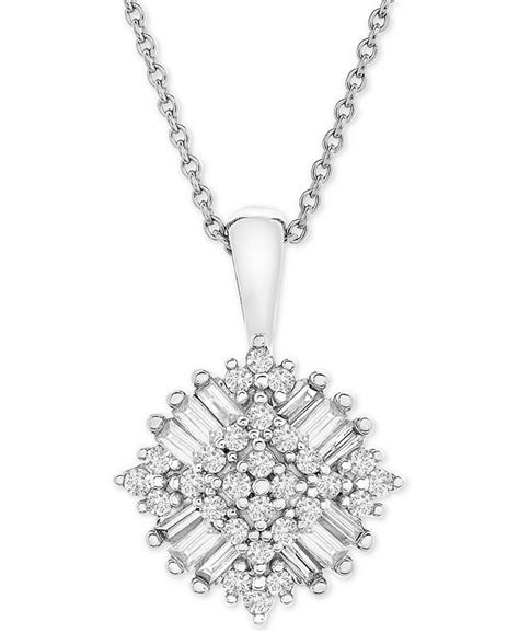 Macys Diamond Baguette Cluster 18 Pendant Necklace 13 Ct Tw In