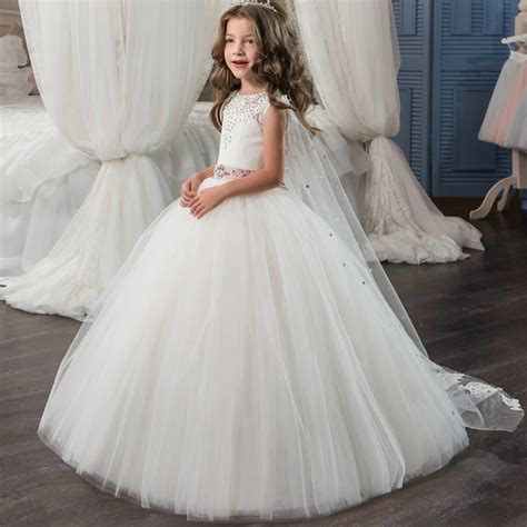 Princess Long Puffy Tulle Prom Dress Children 8 10 12 Kids Evening Gown