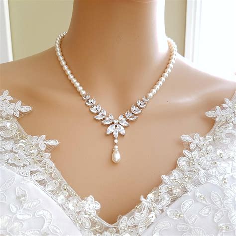 Wedding Back Necklace Set Bridal Necklace Pearl Crystal Backdrop Nec