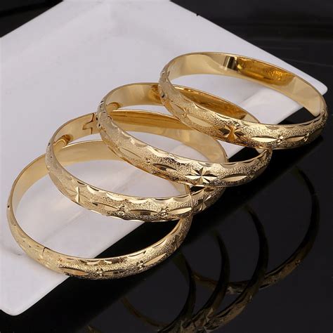 24k Gold Bangle For Women Gold Dubai Bride Wedding Ethiopian Bracelet Africa Bangle Arab Jewelry