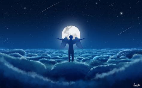 Wallpaper Angel Sky Wings Moon Clouds Hd Widescreen High