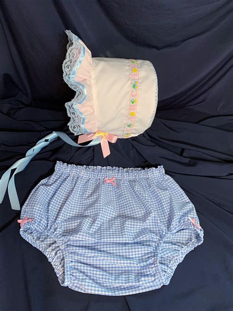 Adult Baby Sissy Littles Abdl Abc Bonnet And Blue Diaper Cover Etsy