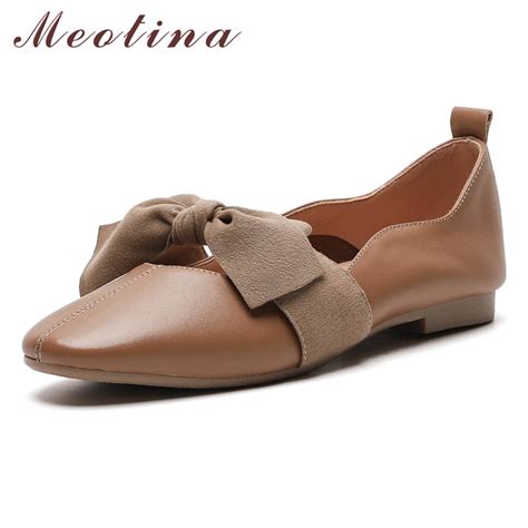 buy meotina ballet flats women shoes natural real leather mary janes shoes bow