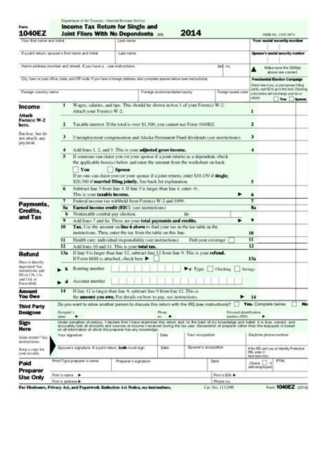 Fillable Form 1040ez Income Tax Return For Single And Joint Filers