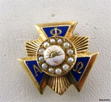 Alpha Phi Omega Service Fraternity Solid 14k Gold Badge Pin With Pearls