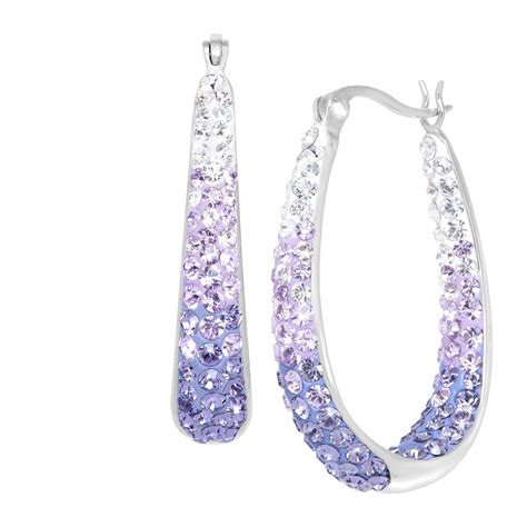 Crystaluxe Oval Hoop Earrings With Lavender Swarovski Crystals Sterling