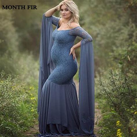 Blue Lace Maternity Photography Props Dresses For Pregnant Women Clothes Maternity Dresses For