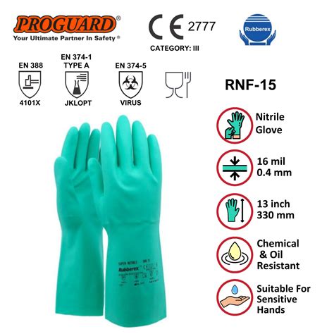 Rubberex 13 Reusable Nitrile Lining Green Rubber Glove Chemical