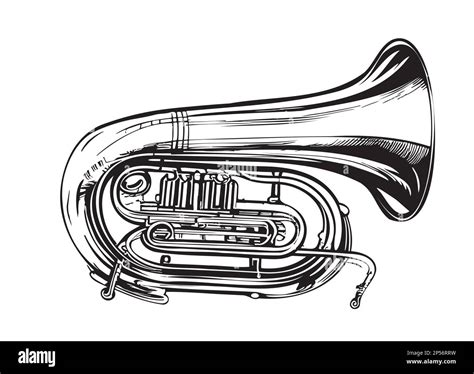 Tuba Musical Instrument Retro Sketch Hand Drawn Illustration Stock