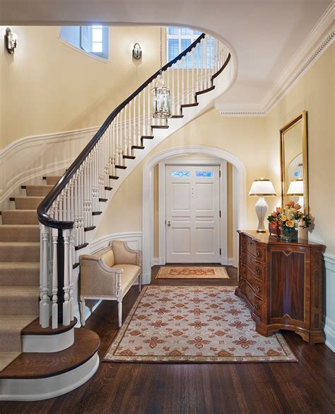 Classic Colonial Foyer And Stair Staircase Decor Curved Staircase