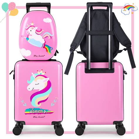 Iplay Ilearn Unicorn Kids Rolling Luggage Set Girls Carry On Suitcase