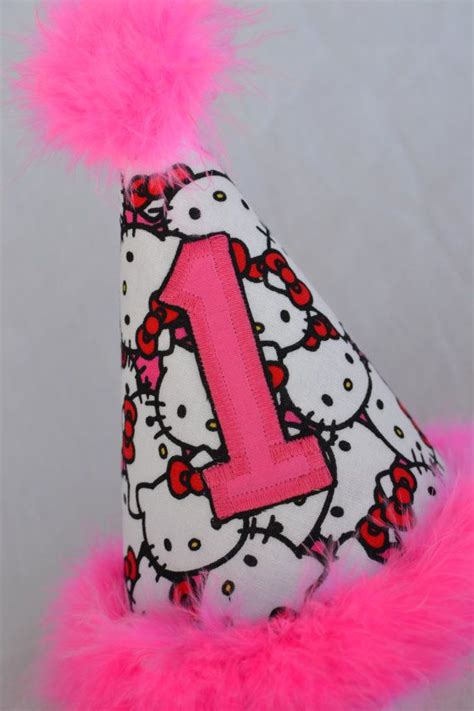 Hello Kitty First Birthday Girl Hat Pink White Black Theme Hello