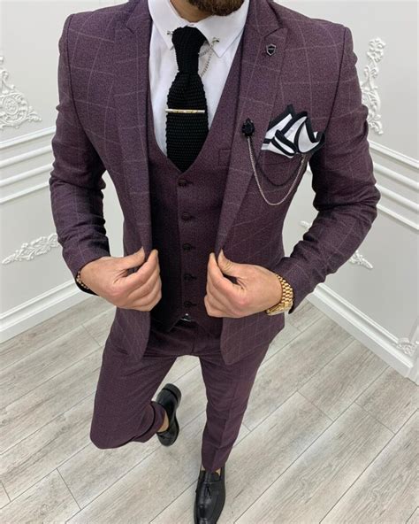 Buy Burgundy Slim Fit Plaid Suit By Bespokedailyshop Free Shipping