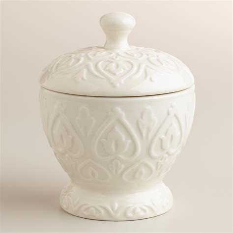Ivory Ceramic Embossed Canister Ceramics Ceramic Canister Mason Jars