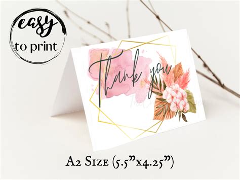 Printable Foldable Thank You Card Gold Boho Instant Etsy