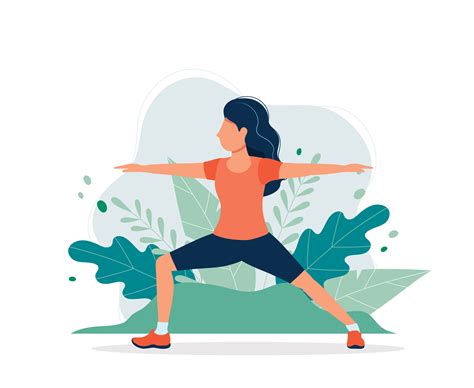 Happy Woman Exercising In The Park Vector Illustration In Flat Style
