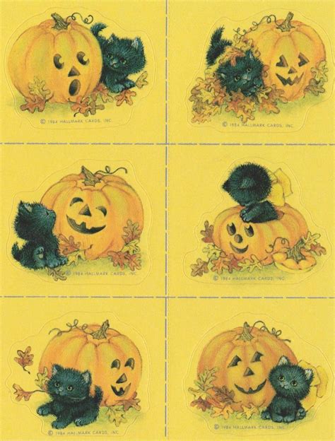 Hallmark Kitten And Pumpkin Stickers Halloween Doodle Halloween