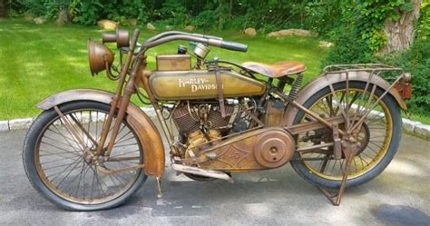 A Vintage 1918 Harley Davidson J Model V Twin Classic Motorcycle With