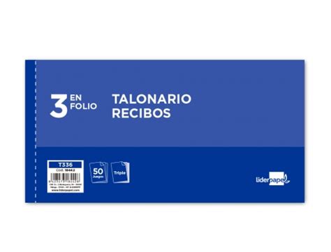 Talonario Liderpapel recibos 3 fº apaisado original y 2 copias sin