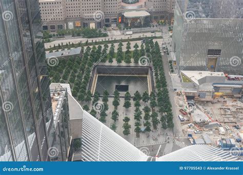 Aerial View Of Ground Zero Memorial At Dusk Editorial Stock Photo