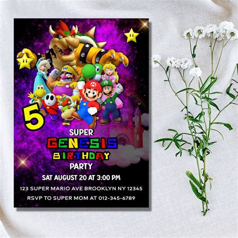 Super Mario Birthday Party Invitation Super Mario Bros Party