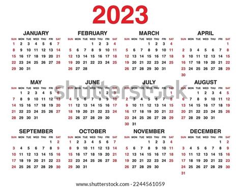 Calendar 2023 Year Vector Illustration Set Stock Vector Royalty Free