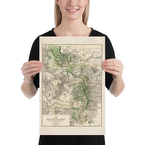 Old Rocky Mountains Map 1885 Vintage Rockies Atlas Poster Etsy