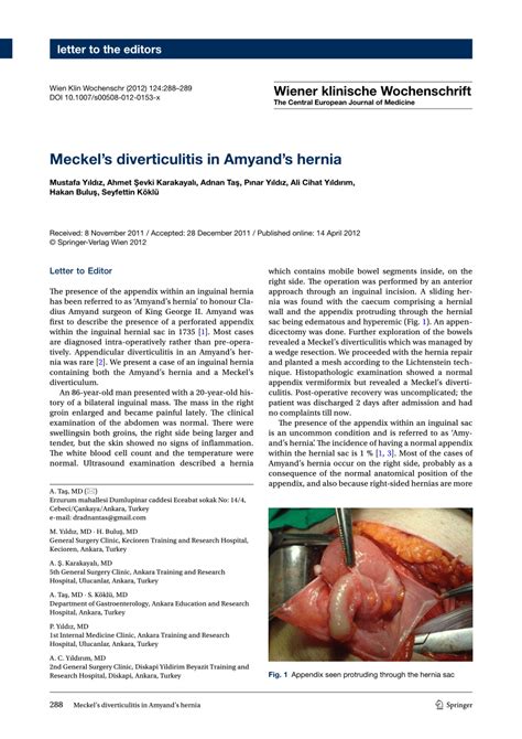 Pdf Meckels Diverticulitis In Amyands Hernia