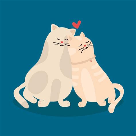 Isolated Cat Couple Valentines Day Vectorcouple Of Cute Cats In Love Vector Hand Drawn
