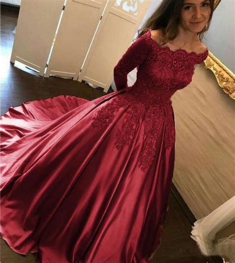 buy satin ball gown gold long sleeves scoop lace appliques beads floor length prom dresses wk771