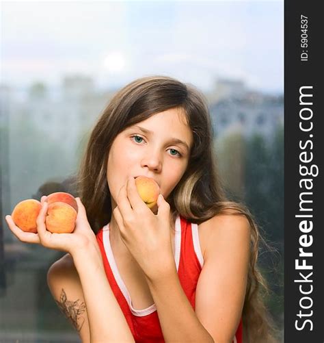 Smile Girl Eat Peach Free Stock Images And Photos 5904537