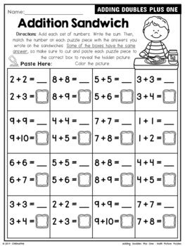Math worksheets and topics for first grade. Adding Doubles Plus One - Math Picture Puzzles {1st Grade ...