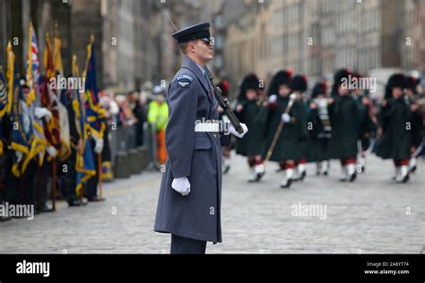 Raf Regiment Gunner On Parade During The 2019 Act Of Remembrance On The