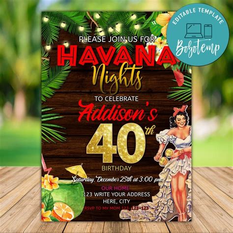 Printable Havana Night Birthday Invitation Instant Download Bobotemp
