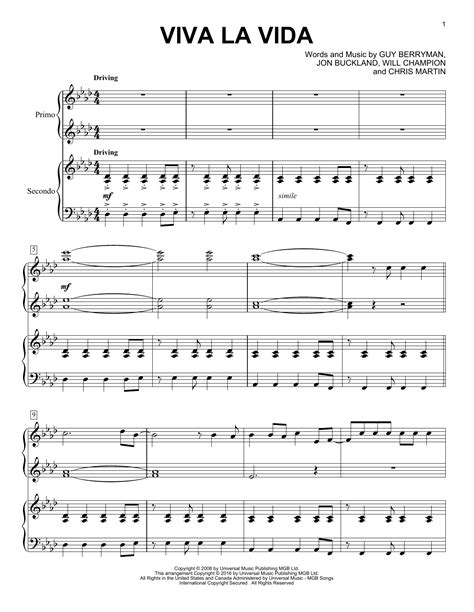 • this was the first #1 hit on the billboard hot 100 by a british group in over ten years. Viva La Vida | Sheet Music Direct