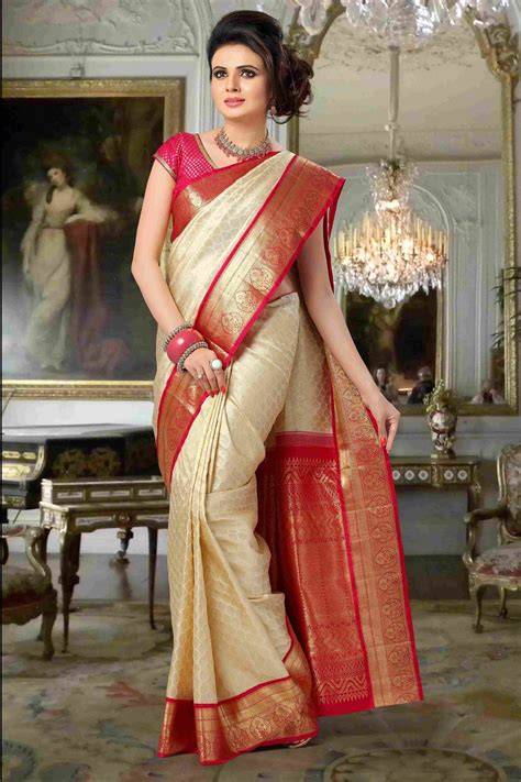 Golden Silk Saree With Red Border Ar