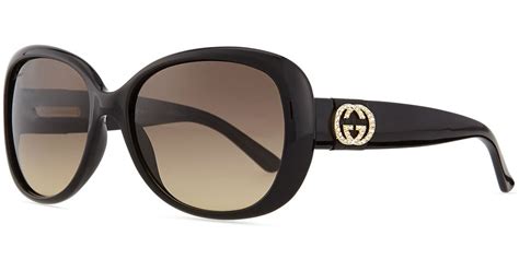 lyst gucci crystal gg logo sunglasses in black
