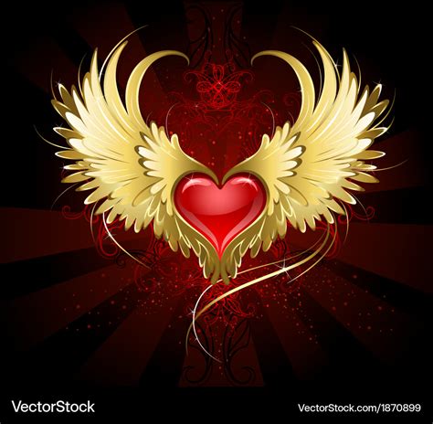 Red Heart With Golden Wings Royalty Free Vector Image