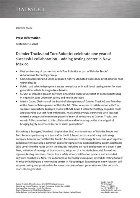 Daimler Trucks And Torc Robotics Celebrate One Year Of Successful