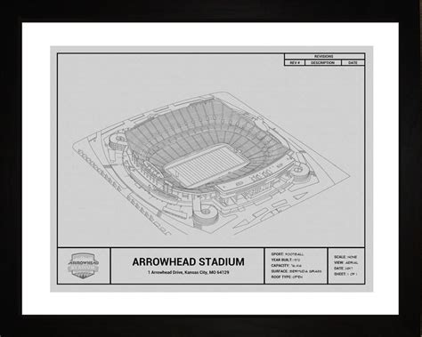 Kansas City Chiefs Arrowhead Stadium Framed Blueprint Wall