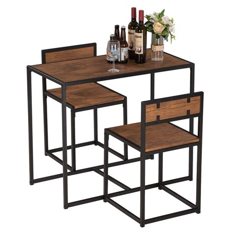 Ktaxon Industrial 3 Piece Dining Table And 2 Chair Set For Small Space