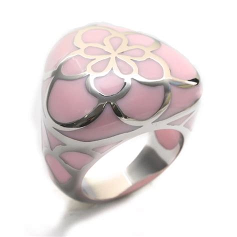 Buy Women Stainless Steel Big Ring Pink Color Full Flower Enamel Rings Romantic