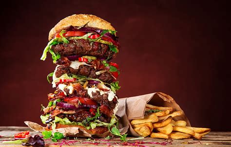 Hd Wallpaper Tomato Hamburger Patty Sandwich Fast Food Bun Salad