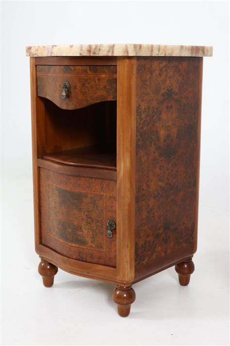 Pair Of French Art Deco Burl Walnut Nightstands Or Bedside Tables