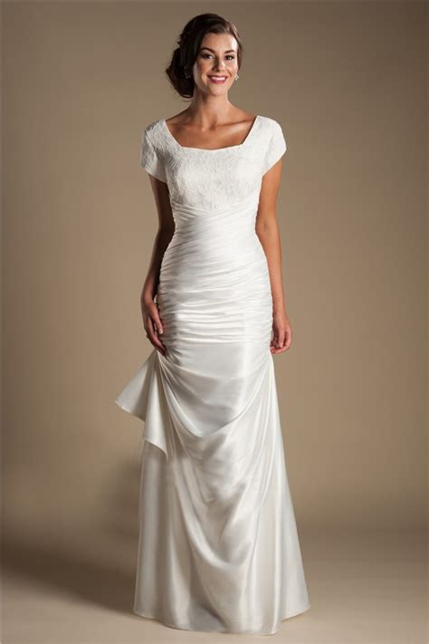 See more ideas about dresses, long cape, wedding dresses. Modest Square Neck Cap Sleeve Silk Satin Ruched Wedding Dress