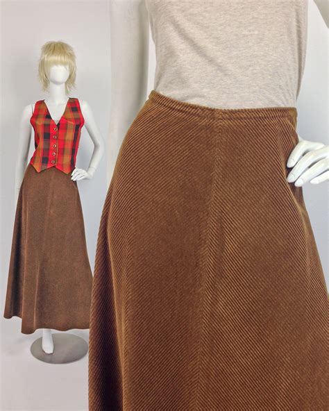 Vintage 70s Corduroy Maxi Skirt Long Boho Skirt Chevron Skirt