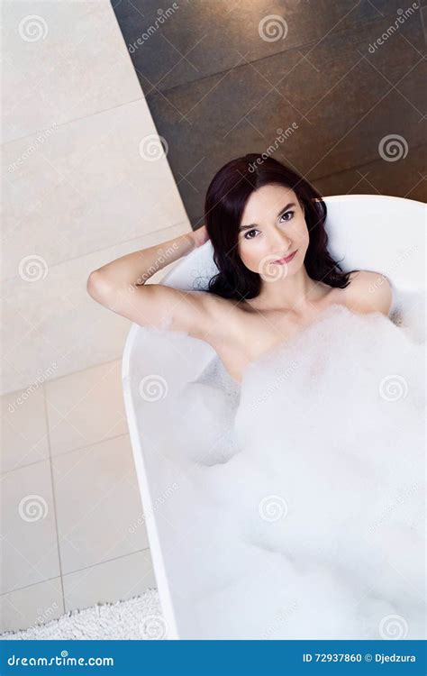 Woman Relaxing In Foamy Bath Stock Photo Image Of Foam Home